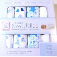 Muslin Swaddles SwaddleDesigns Muslin Swaddle Blanket, Blue and White, 4 Count