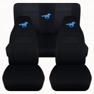 Designcovers Fits 1994 to 2004 Ford Mustang Solid Black Seat Covers with Your Choice of Color Horse Fits 1994 to 2004 (Convertible, Light Blue)