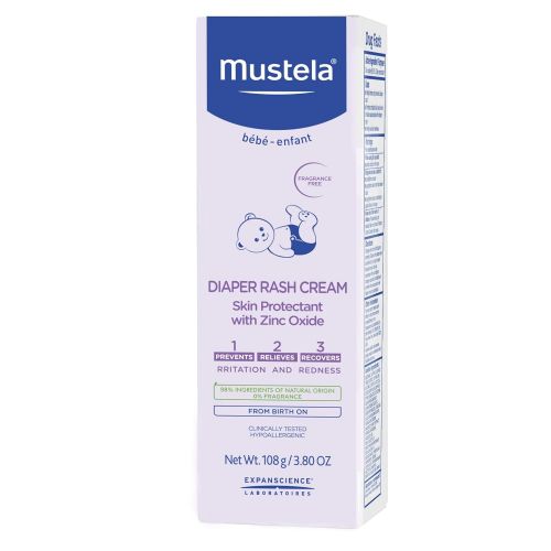 무스텔라 Mustela Diaper Rash Cream 1 2 3, Prevents and Protects, with Natural Avocado Perseose, Fragrance-Free, 3.8 Ounce, Available in 1-Pack or 3-Pack