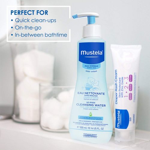 무스텔라 Mustela No Rinse Cleansing Water, Micellar Water Cleanser for Babys Face, Body and Diaper, with Natural Avocado Perseose and Aloe Vera, Various Sizes