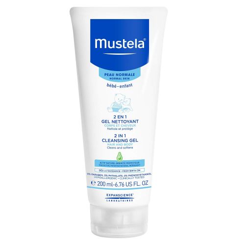 무스텔라 Mustela 2 in 1 Cleansing Gel, Baby Body & Hair Cleanser for Normal Skin, Tear-Free, with Natural Avocado Perseose, Available in 1-Pack or 2-Pack