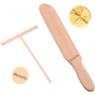 Mutochy Wooden Crepe Spatula and crepe spreader Wooden Spatula Set Perfect Size to Fit Medium Crepe Pan 100% Natural Beechwood Crepe Spreader and Spatula for Cooking (m01)