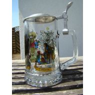 /MuttersTreasures Big vintage glass Beer Mug with decoled pictures 4 Seasons (0,5L).