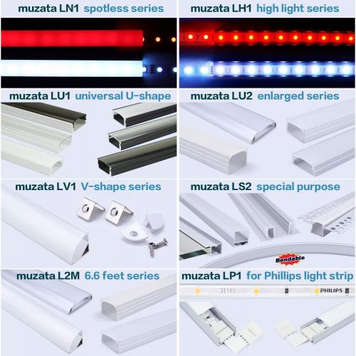  [아마존베스트]Muzata 2M Black LED Channel System with Milky White Cover,16mm Super Wide Aluminum Extrusion Profile Track Diffuser for Tape Strip Light Philips Hue Plus.U Shape,10Pack 6.6Ft U102