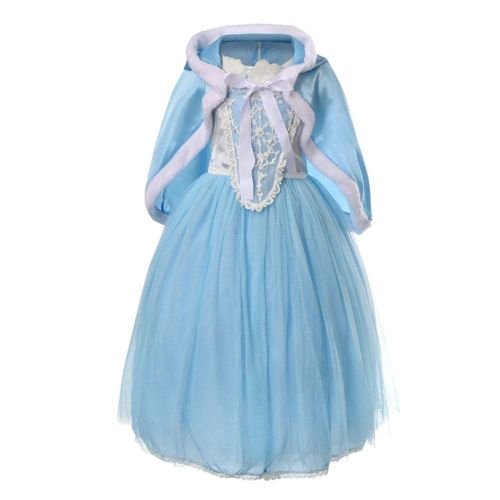  Muzboo Princess Elsa Snow Queen Fancy Dress Costume Girls Birthday Party AccessoriesTwo-Piece Set Blue(3-12T)