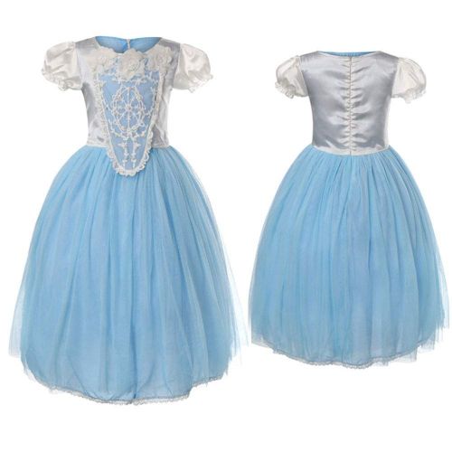  Muzboo Princess Elsa Snow Queen Fancy Dress Costume Girls Birthday Party AccessoriesTwo-Piece Set Blue(3-12T)