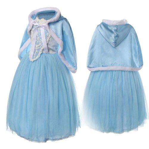  Muzboo Princess Elsa Snow Queen Fancy Dress Costume Girls Birthday Party AccessoriesTwo-Piece Set Blue(3-12T)