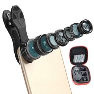 Muzi 7 in 1 Cell Phone Camera Lens Kit - Wide Angle Lens/Fisheye Lens/Macro Lens/Telephoto Lens/CPL/Kaleidoscope Lens for iPhone & Most Smartphone