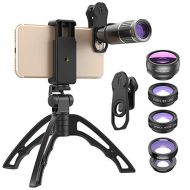 Muzi Phone Camera Lens,6 in 1 Cell Phone Lens Kit - Wide Angle Lens+Fisheye Lens+Macro Lens+Telescope Lens+CPL Lens+Star Filter Lens+Phone Tripod, Clip On Lens for iPhone & Most Smartph