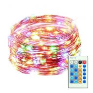 Mxsaver Dimmable Colorful LED Copper Wire String Lights with Remote (Waterproof, 65.6ft, Multi-colors, Updated)