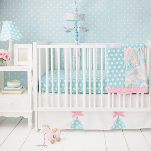  My Baby Sam Pixie Baby 3 Piece Crib Bedding Set, Aqua and Pink