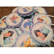 My Bash New..Personalize Princess Jasmine, Aladdin Theme Birthday Decor, (12) Cupcake Toppers: Toys & Games