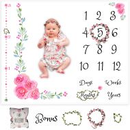 My Fig Baby Monthly Milestone Blanket for Girl | Growth Height Tracker | Soft Large Backdrop | Bonus Floral Wreath & Garland | Best Baby Shower Gift for New Mom | Newborn Photo Memory Tem