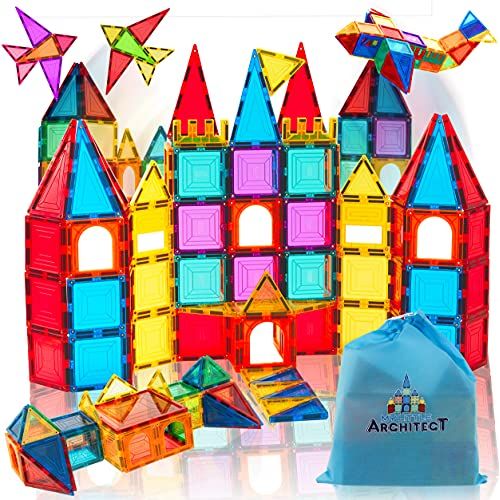  My Little Architect Magnetic Tiles Building Blocks for Kids 3D Magnet Block Set Educational Toy Construction Playboard Best Inspirational Learning Gift for Boys Girls 3-Years Old a