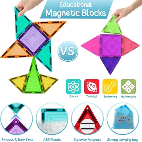  My Little Architect Magnetic Tiles Building Blocks for Kids 3D Magnet Block Set Educational Toy Construction Playboard Best Inspirational Learning Gift for Boys Girls 3-Years Old a