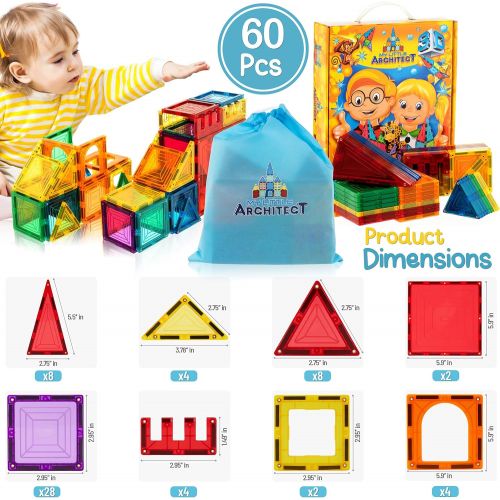  My Little Architect Magnetic Tiles Building Blocks for Kids 3D Magnet Block Set Educational Toy Construction Playboard Best Inspirational Learning Gift for Boys Girls 3-Years Old a