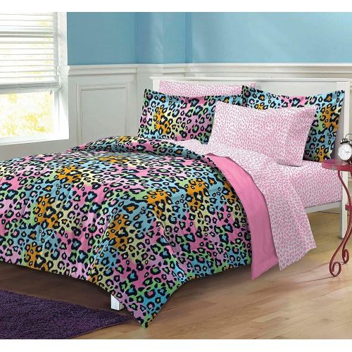  [아마존베스트]My Room Neon Leopard Ultra Soft Microfiber Girls Comforter Set, Multi-Colored, Full