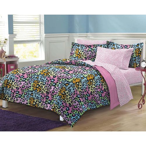  [아마존베스트]My Room Neon Leopard Ultra Soft Microfiber Girls Comforter Set, Multi-Colored, Full