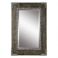 My Swanky Home Rustic Wood Metal Riveted Wall Mirror | 37 Vanity Vintage Style Farm House