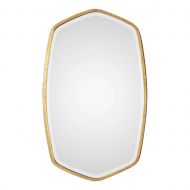 My Swanky Home Elegant Curved Gold Oval Hexagon Wall Mirror |36 Vanity Wood Thin Frame Rounded
