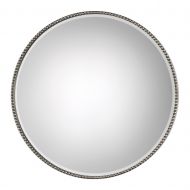 My Swanky Home Beaded Round Silver Wall Mirror | Vanity Minimalist Simple