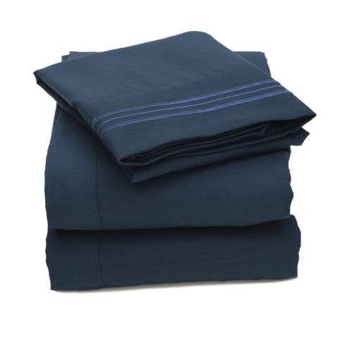  My Sweet Home 1800 Series 3-Piece Egyptian Quality Bed Sheet Set with Deep Pockets, Twin, Navy