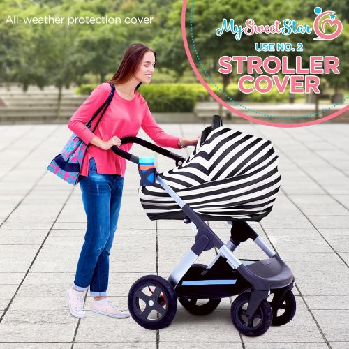  My Sweet Star Multi Use 6-in-1 Nursing and Breastfeeding Baby Cover Organic Stretchy Fabric Set- Covers Infant Car Seat Canopy, Stroller, Shopping Cart, High Chair and Use as Inf