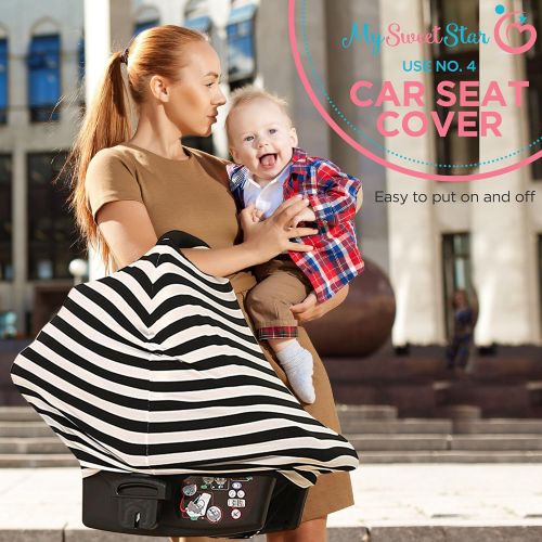  My Sweet Star Multi Use 6-in-1 Nursing and Breastfeeding Baby Cover Organic Stretchy Fabric Set- Covers Infant Car Seat Canopy, Stroller, Shopping Cart, High Chair and Use as Inf
