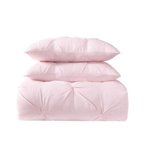  My World Printed Gingham Pinch Pleat Kids Comforter Set, Full/Queen, Pink