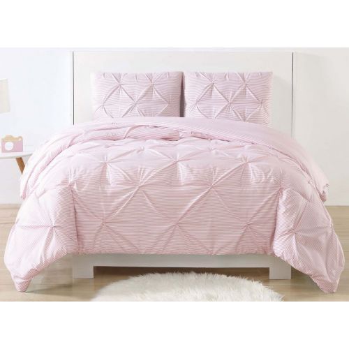  My World Printed Gingham Pinch Pleat Kids Comforter Set, Full/Queen, Pink