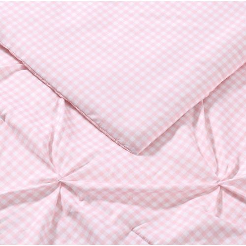  My World Printed Gingham Pinch Pleat Kids Comforter Set, Full/Queen, Pink