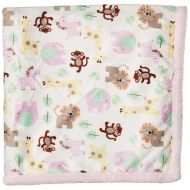 MyBaby My Baby My Toddler Girls Jungle Animals Printed Mink Reversed Coral Cotton Bedding, Pink Fleece Blanket with Crib Sheet Set