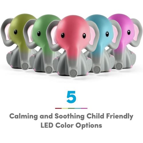  Kids Night Light, Elephant | Portable & Bedside Nightlight | 5 Color Changing LEDs & Auto Timer | mybaby, Comfort Creatures