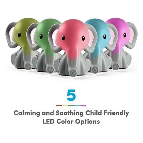  Kids Night Light, Elephant | Portable & Bedside Nightlight | 5 Color Changing LEDs & Auto Timer | mybaby, Comfort Creatures