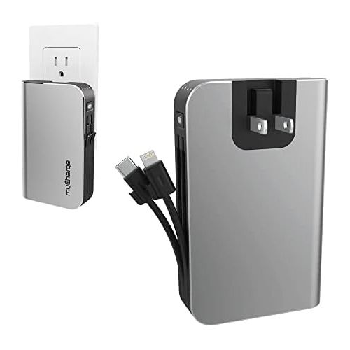  myCharge Portable Charger Power Bank - HubPlus 6700 mAh Universal External Battery Pack | Foldable AC Wall Plug | Two Built in Cables for Apple (iPhone Lightning) & for Samsung USB