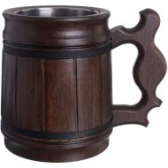 [아마존베스트]MyFancyCraft Handmade Beer Mug Oak Wood Stainless Steel Cup Box Natural 0.3L 10oz Classic Brown
