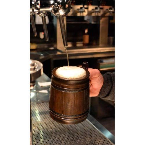  [아마존베스트]MyFancyCraft Handmade Beer Mug Oak Wood Stainless Steel Cup Box Natural 0.3L 10oz Classic Brown