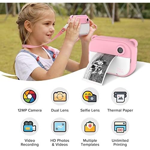  myFirst Camera Insta 2 Instant Camera Hybrid Instant Camera Pink Film Sticker (140 Shots) Front and Selfie Lens for boy Girl (Pink)