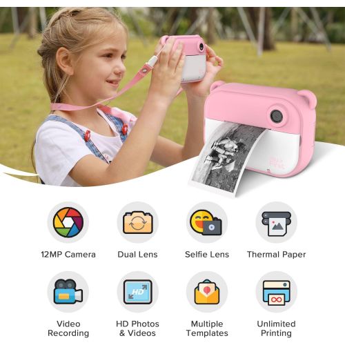  myFirst Camera Insta 2 Instant Camera Hybrid Instant Camera Pink Film Sticker (140 Shots) Front and Selfie Lens for boy Girl (Pink)