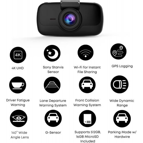  myGEKOgear Orbit 960 4k UHD Dash Cam, 3840x2160P, Sony STARVIS, Night Vision, Mobile App, GPS Logs Location & Speed, G-Sensor, Accident Video Back up, FCWS & LDWS, Motion Detection