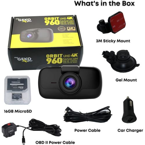  myGEKOgear Orbit 960 4k UHD Dash Cam, 3840x2160P, Sony STARVIS, Night Vision, Mobile App, GPS Logs Location & Speed, G-Sensor, Accident Video Back up, FCWS & LDWS, Motion Detection