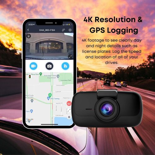  myGEKOgear Orbit 960 4k UHD Dash Cam, 3840x2160P, Sony STARVIS, Night Vision, Mobile App, GPS Logs Location & Speed, G-Sensor, Accident Video Back up, FCWS & LDWS, Motion Detection