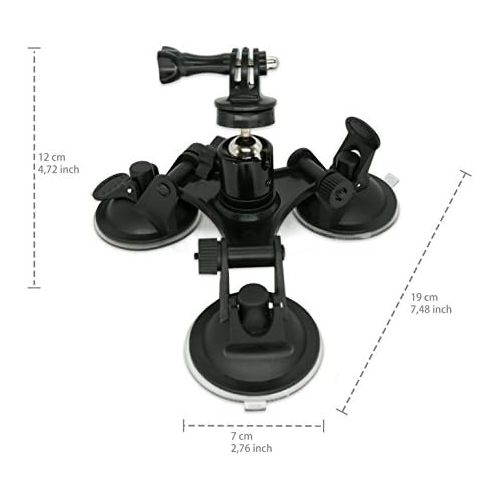  [아마존베스트]MyGadget Tri-Cup Camera Suction Cup Mount - 3 x Suction Cup Car Holder Camera Mount [Action Video/Photo] for GoPro Hero, Canon, Nikon, Sony UVM.