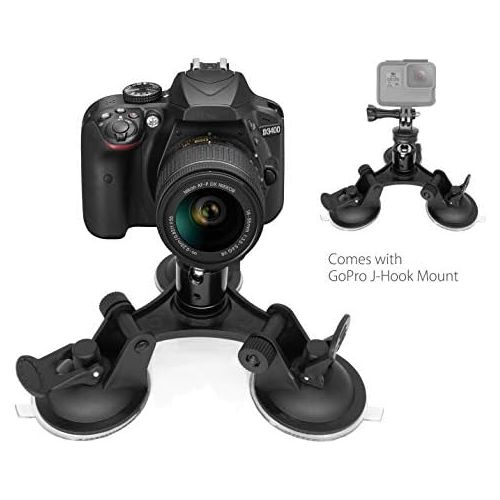  [아마존베스트]MyGadget Tri-Cup Camera Suction Cup Mount - 3 x Suction Cup Car Holder Camera Mount [Action Video/Photo] for GoPro Hero, Canon, Nikon, Sony UVM.