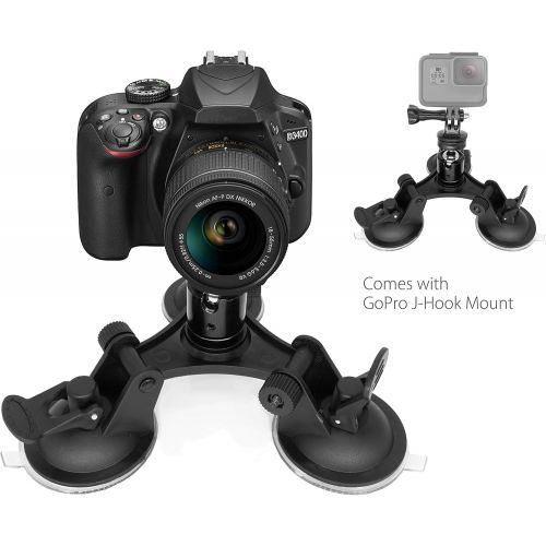  [아마존베스트]MyGadget Tri-Cup Camera Suction Cup Mount - 3 x Suction Cup Car Holder Camera Mount [Action Video/Photo] for GoPro Hero, Canon, Nikon, Sony UVM.