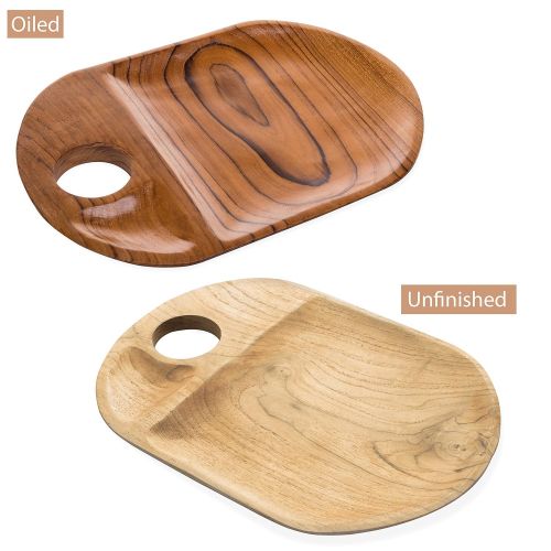  MyGift Oval Teak Wood Divided Tray, Dining Serving Board with Handle, Handcrafted in Indonesia