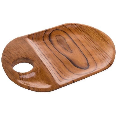  MyGift Oval Teak Wood Divided Tray, Dining Serving Board with Handle, Handcrafted in Indonesia
