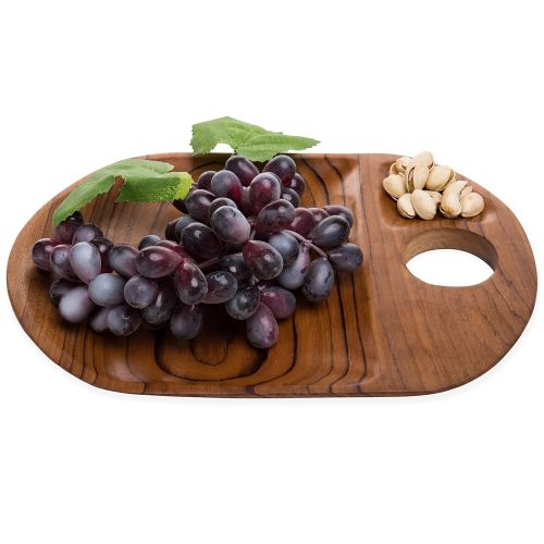  MyGift Oval Teak Wood Divided Tray, Dining Serving Board with Handle, Handcrafted in Indonesia