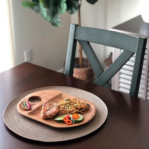  MyGift Oval Teak Wood Divided Tray, Dining Serving Board with Handle, Handcrafted in Indonesia