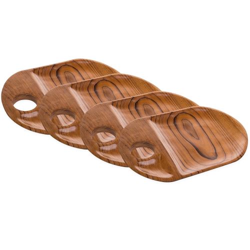  MyGift Set of 4 Oval Teak Root Sectioned Dinner Plates - Handcrafted in Indonesia